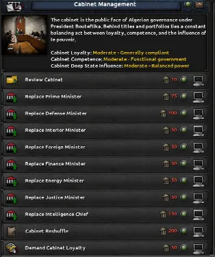 Cabinet appointment event with candidate options