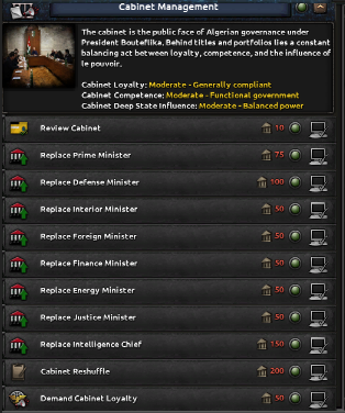 Cabinet appointment event with candidate options