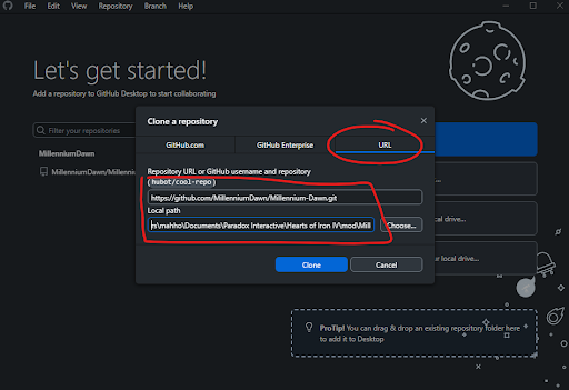 GitHub Desktop clone settings